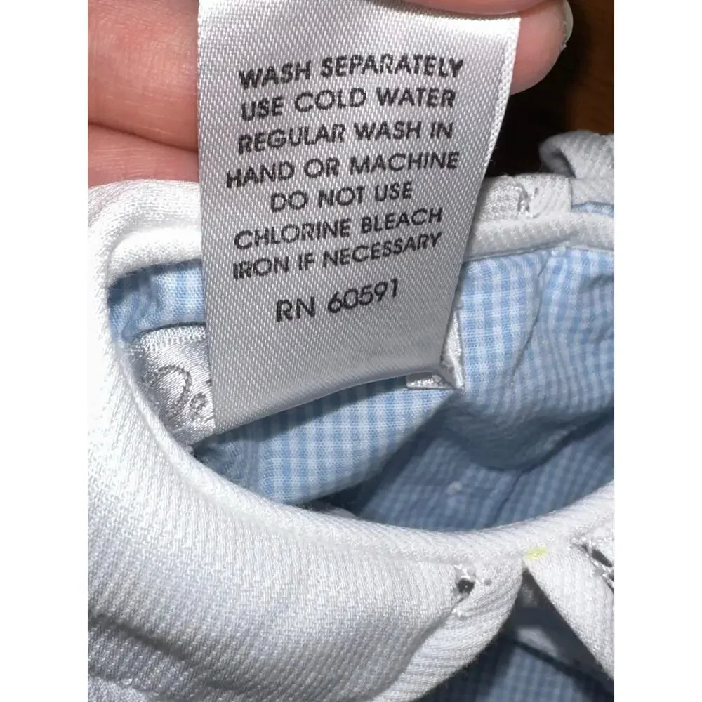 Petit Ami Baby Boys Blue Gingham Side Tab Peter Pan Collar Romper Size Newborn